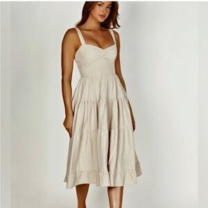 Meshki ADRIANA Linen Midi Dress in Light Beige